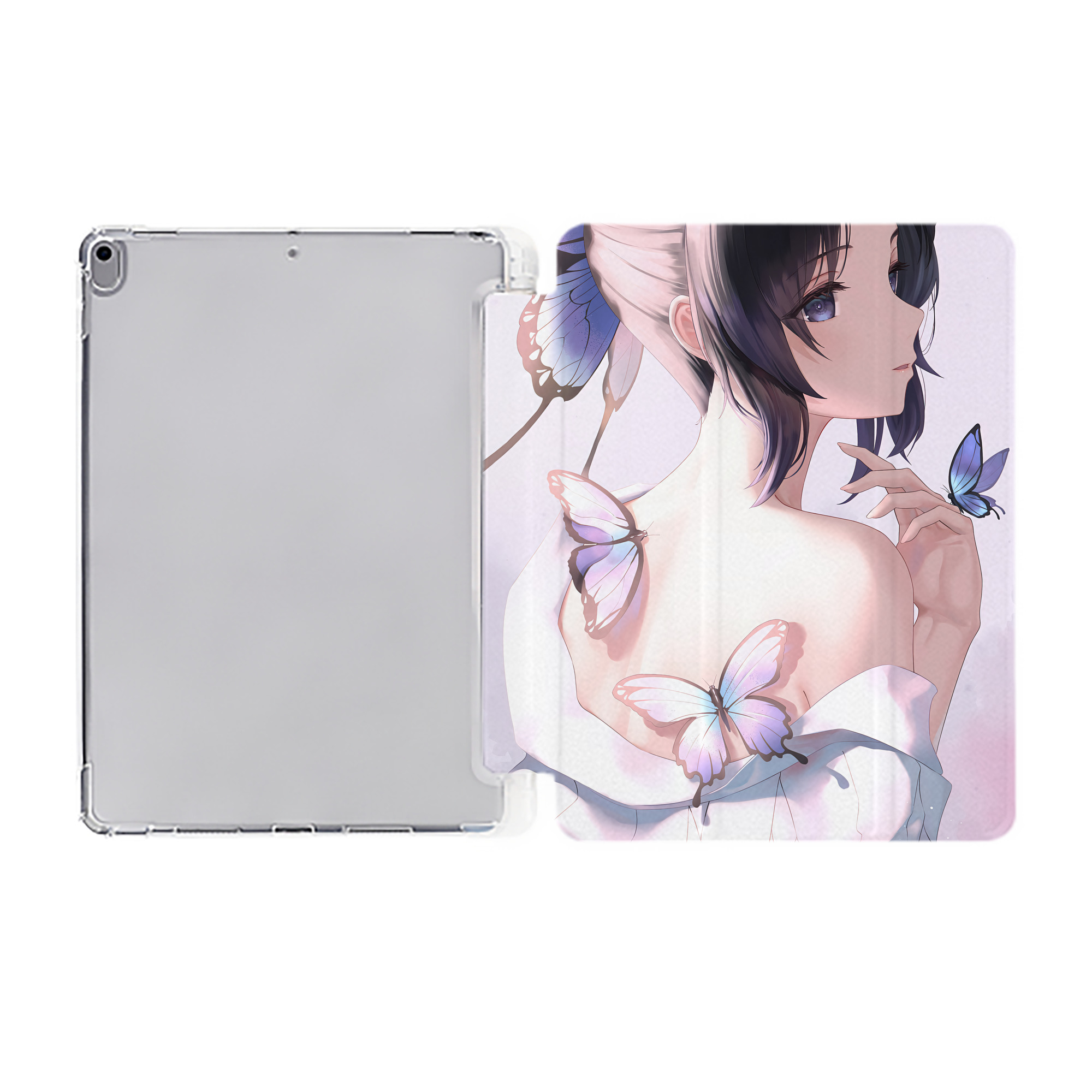 （画像用） 鬼滅の刃（きめつのやいば）蟲柱-胡蝶 しのぶ／こちょう しのぶ Kochou Shinobu IPad ケース ペン収納付き 三つ折りスタンド PUレザー×シリコン 対応機種9.5/10.5/10.9インチ